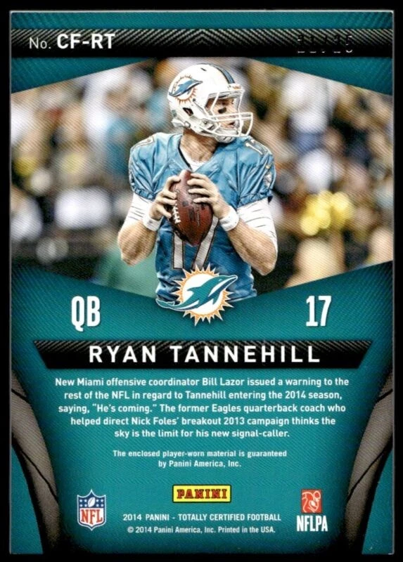 2014 TOTALLY CERTIFIED RYAN TANNEHILL CF-RT MT CERTIFIED FABRICS PATCH 21/25 - Image 2 of 2