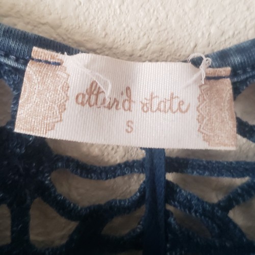 ALTAR'D STATE Denim Blue Sleeveless High Low Top Small Crochcet Knit Open Back - Picture 7 of 7