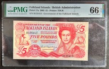 2005 Falkland Islands / British Administration 5 Pounds Pick#17a PMG 66 EPQ UNC