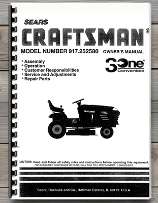 #ad Craftsman 917.252580 Convertible Lawn Tractor Owner’s Manual Assembly Operation $45.00