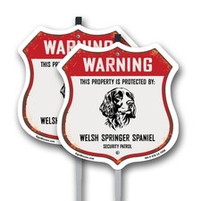Warning Property Protected by Welsh Springer Spaniel Mad Shield Sign With Stake