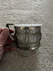 Antique Openwork Metal & Milk Glass Shaving Mug 19th Century
