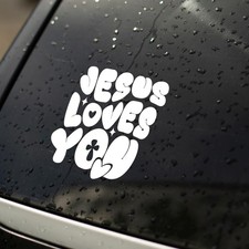 Jesus Loves You Christian Cross Vinyl Decal, Christ Religious Sign for Car Bu...