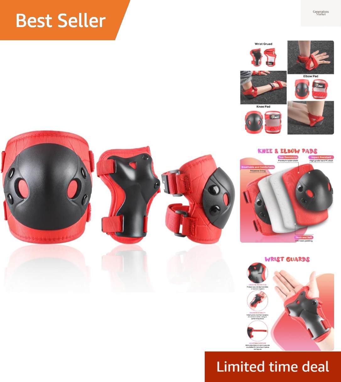 Kids and Youth Knee Pads Elbow Pads Wrist Guards Child Protective Gear Set fo...
