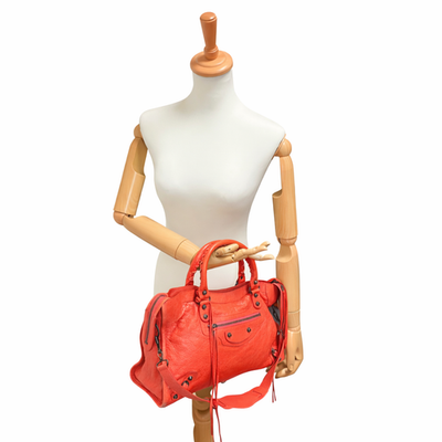 BALENCIAGA The City bag 2way Handbag Orange Leather 115748 Y2K
