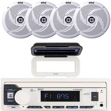Pyle Marine MP3 USB Receiver with cover, 4x 8'' 320W 2-Way White Boat Speakers