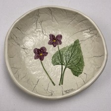 Vintage Mill Brook Kiln Vermont Pottery Purple Violet Soap Trinket Dish Signed