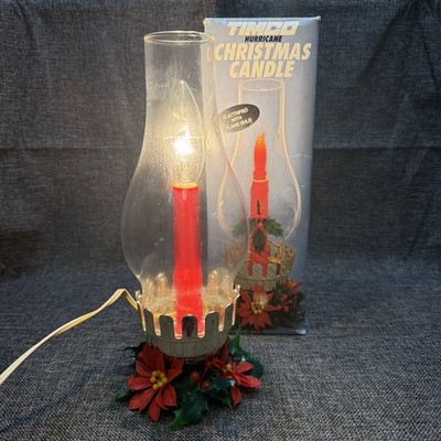 TIMCO Vintage Flame Christmas Hurricane Glass Candle Lamp Light 11'' Tested