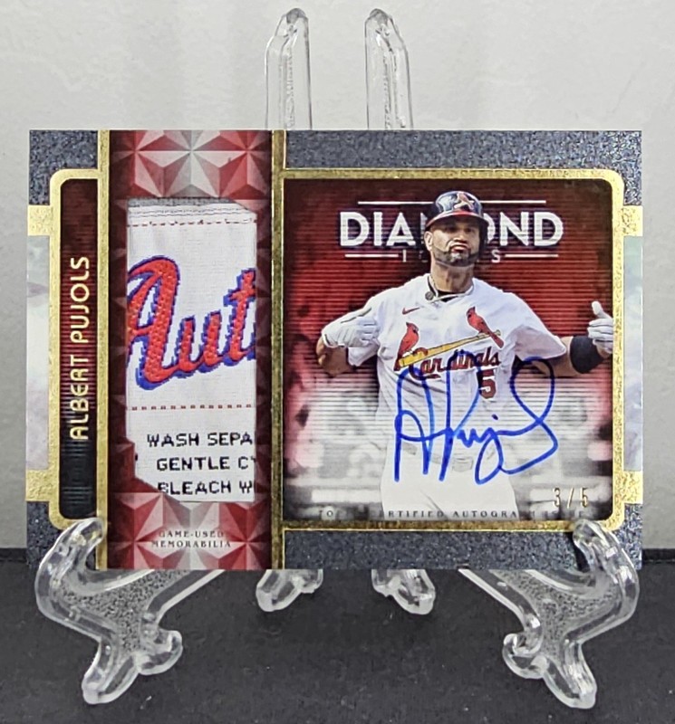 Albert Pujols 2023 Topps Diamond Icons Game-Used LAUNDRY TAG PATCH AUTO 3/5