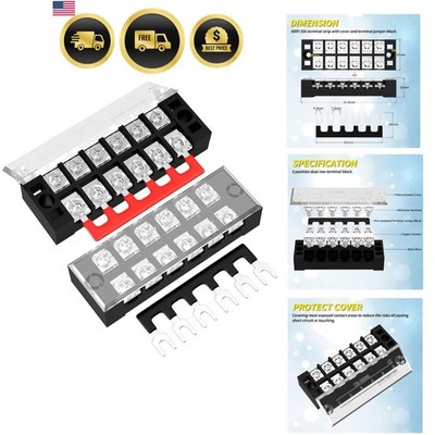 35A Terminal Block 6 Position Screw Terminal Strip Dual Row with Cover & 6 Po...
