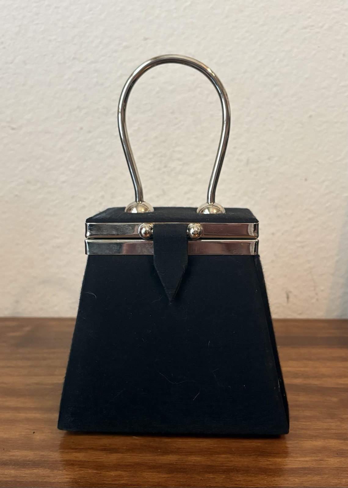 Vintage Regal Black Satin & Silver Tone Evening Box Purse Handbag Clutch