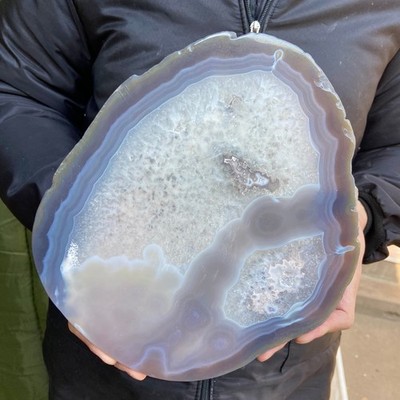 3.5lb Natural striped agate quartz crystal slice rough mineral specimen