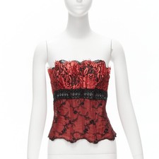 RITMO DI PERLA La Perla Vintage red black beaded lace corset bustier top IT46 XL