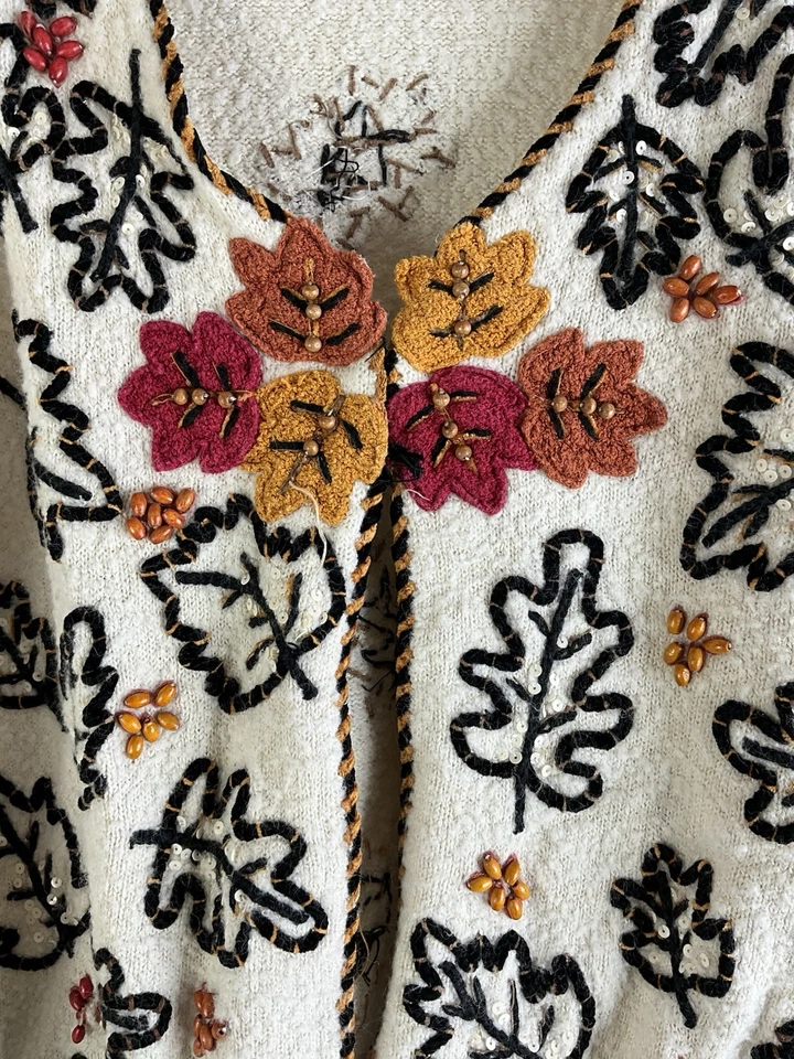 Vintage 90s Design Options Womens Large Fall Leaves Knit Cardigan Sweater - Image 3 of 4