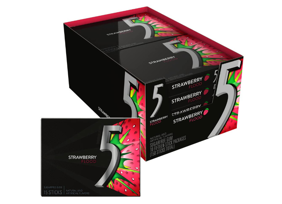 5 Gum Strawberry Flood — жевательная резинка без сахара, 15 шт. (10 упаковок)