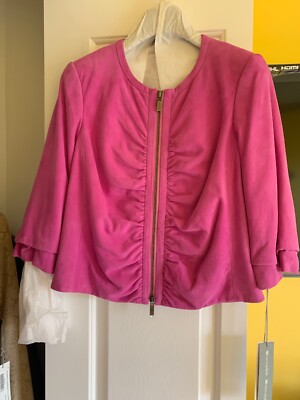 NWT $999 WORTH 100% Genuine Leather Pink Jacket 3/4 Sleeves Sz 10 Lined Zipper
