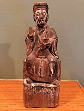 Antique Chinese Wood Carved China Asian Elder Statue w/ Rear Hidden Niche