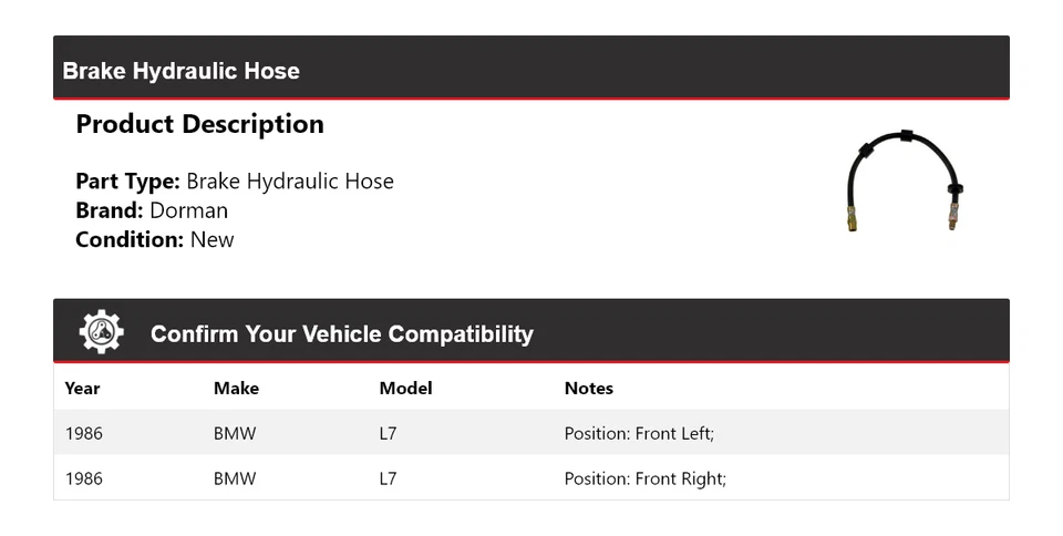 Manguera hidráulica de freno para BMW L7 Dorman 1986 Foto 2 de 4