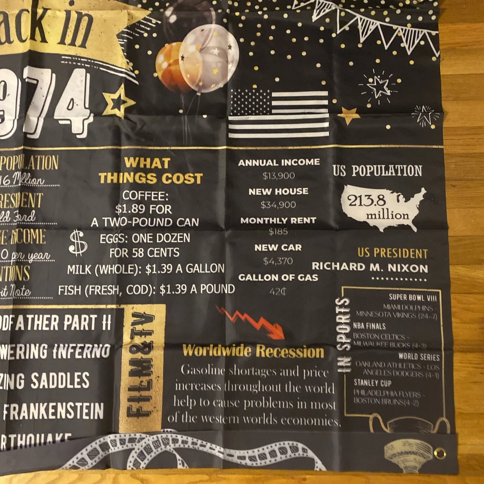 Estandarte de fiesta grande año 50 cumpleaños 1974 6’ largo 72” reunión de clase Foto 4 de 4