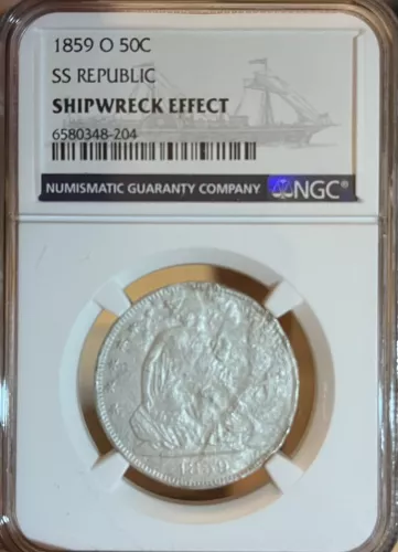 1859-O SS Republic NGC Shipwreck Effect! Seated Liberty Half Dollar