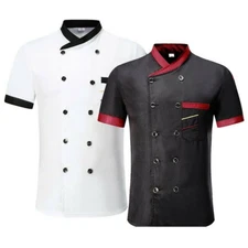 Chef Jacket Uniform Short Sleeve Hotel Kitchen Chefs  Cooker Coat Jumper