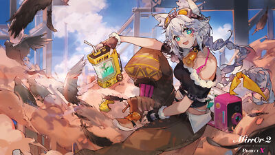 Anime girls mirror 2 project x necklace pigeons drink playmat gaming mat
