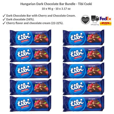 Hungarian Tibi Csoki - Dark Chocolate Bar with Cherry and Chocolate Cream 90gx10