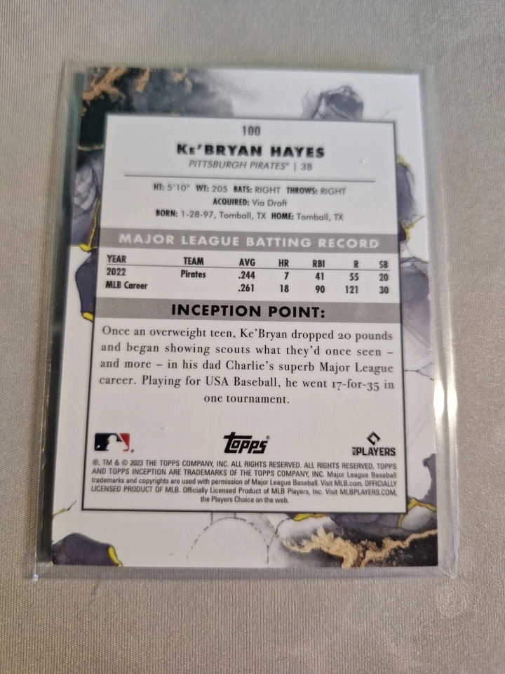 2023 INCEPTION BASEBALL GREEN PARALLEL SP #100 Ke'BRYAN HAYES PITTSBURGH PIRATES - Image 2 of 2