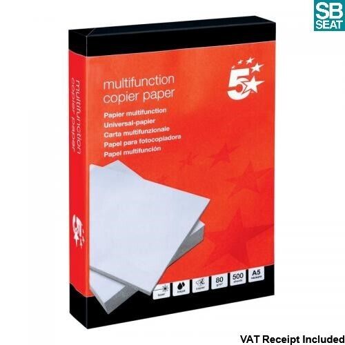 (500-Sheets) 80gsm A5 White Matt Paper Multifunctional Copier Ream 5 Star Office - Picture 1 of 3