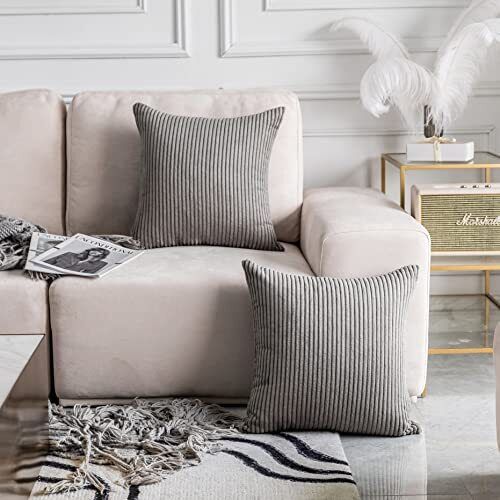 Striped Plush Pillow Cover 26x26 Soft Decorative Euro Shams 26" x 26" Ash Grey - Picture 4 of 7