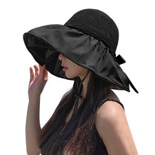 Womens Wide Brim Straw Hat Big Floppy Foldable Roll up Cap Beach Sun Hat UPF 50 