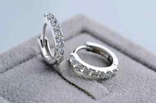 1Ct Round Cut Created Diamond Small Huggie Hoop Earrings 14K White Gold Plated