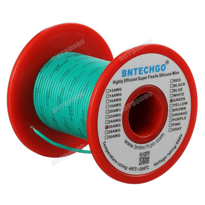 26 Gauge Flexible Silicone Wire Green 250 feet 600V 200 deg C Tinned Copper Wire