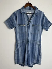 Lee Union-Alls Jumpsuit Wms M Blue Denim Railroad Striped Coverall Short Sleeve