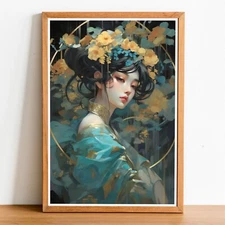 Art Nouveau Geisha Woman 03, Art Nouveau poster, Geisha Print, Art Nouveau Art