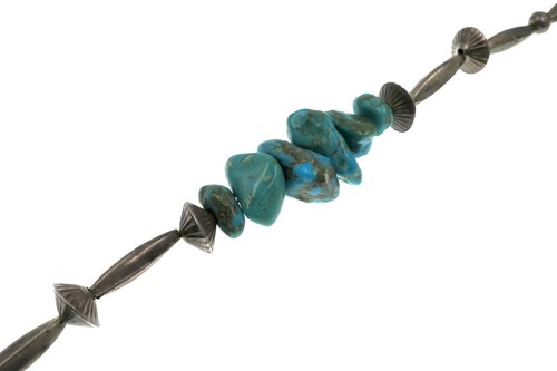 Very OLD PAWN Native American Sterling Silver Turquoise Bead Necklace 16 inches - Picture 2 of 2