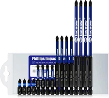 16 Pack #2 Phillips Impact Driver Bits, 1"-6" Magnetic S2 Steel, 1/4" Hex Shank