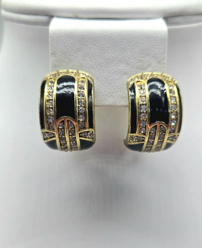 Heidi Daus To Tie For Art Deco Black Enamel and Swarovski Crystal Huggie Hoops