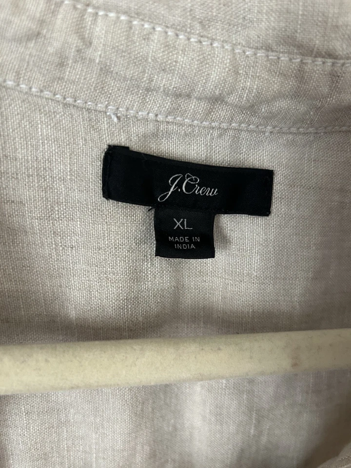 J. Crew Linen Blouse Popover Short Sleeve Shirt X Large Tan Coastal Minimalist - Image 3 of 4