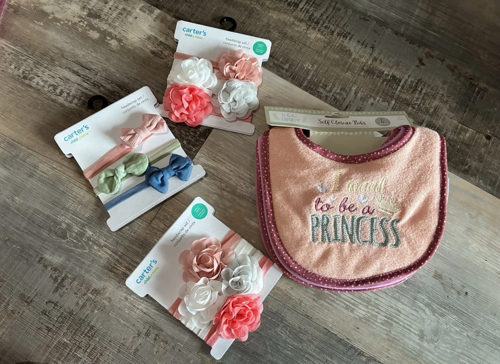 Carters Head wraps And Le Bebe Bibs