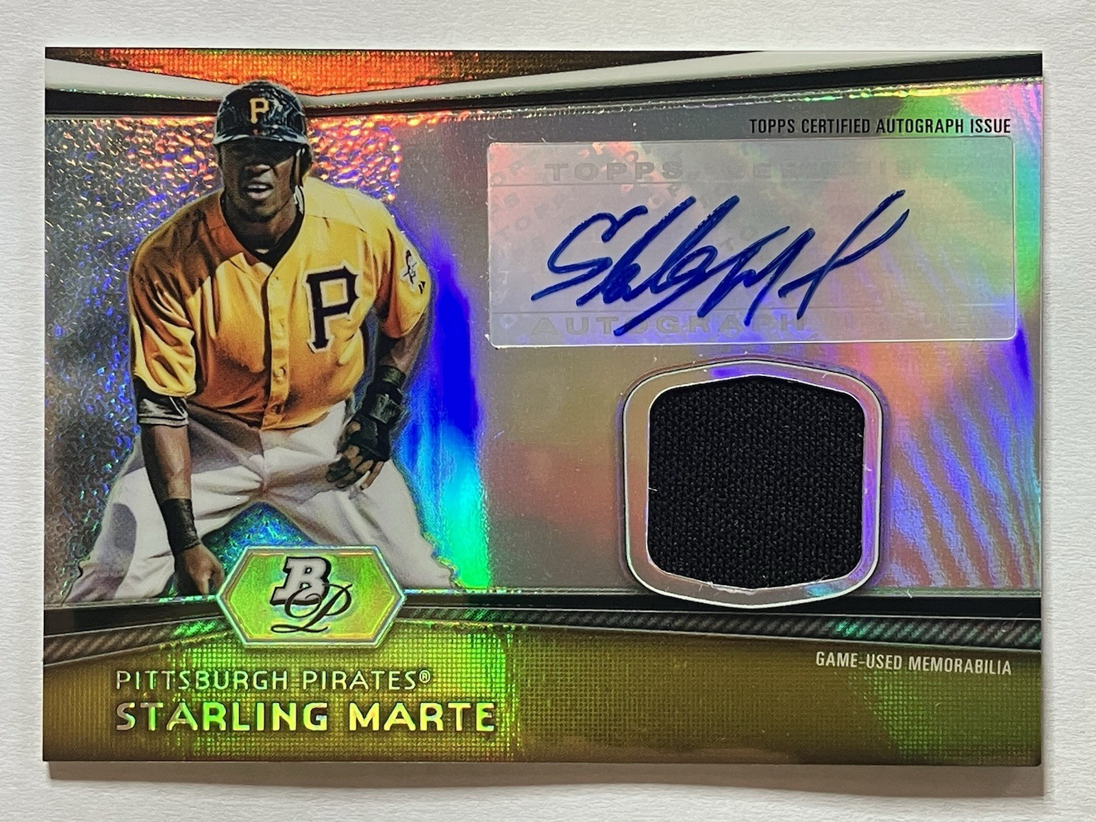 2012 Bowman Platinum Baseball STARLING MARTE Autographed Relic Card #AR-SM Auto