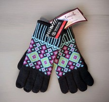 NWT ISOTONER Signature Black Laser Fair Isle Knit Warm Gloves Suede Palms  New