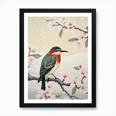 Vogel Illustration Grüner Reiher 3 Kunst gerahmt Wandbild Poster Leinwanddruck Bild
