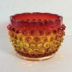 VTG FENTON/LG Wright Amberina Hobnail ROSE BOWL Red Orange Cadmium Glass GLOWS!