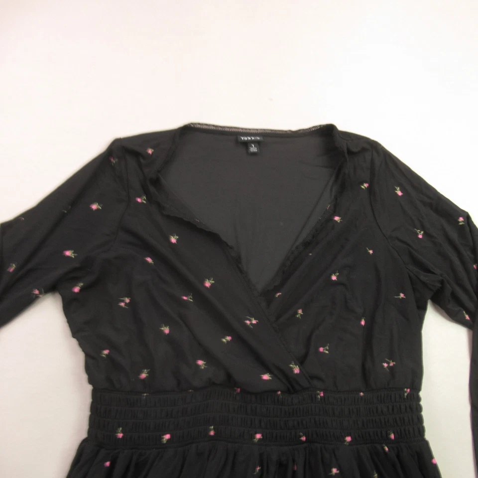 Camisa Torrid Mujer 1 Manga Larga Informal Exterior Cuello en V Negra Ligera Foto 3 de 4