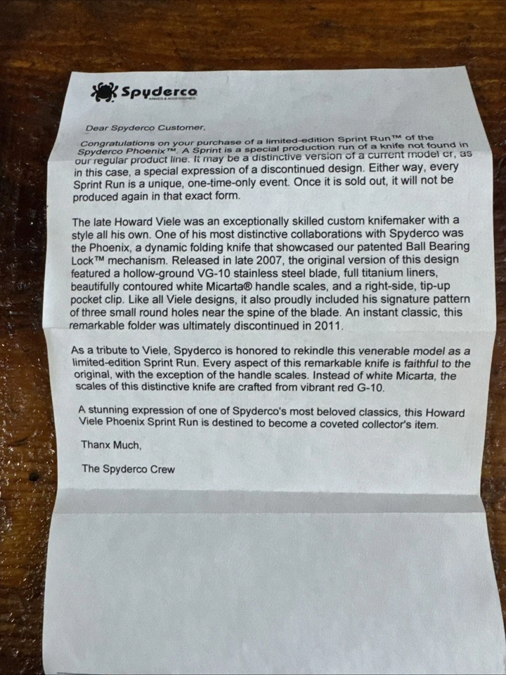 Spyderco Phoenix Sprint Run Knife C114GPRD Plain Edge VG-10 Blade Red G10 Handle - Image 3 of 4