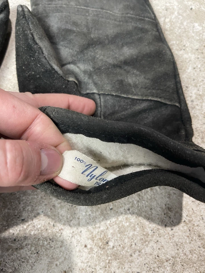 Mitones de cuero vintage años 40 50 para hombre grandes forrados de piel negro hebilla ajustador EE. UU. Foto 3 de 4
