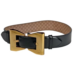 GUCCI Ruban Boucle Ceinture Logo Ceinture Cuir Noir Femme