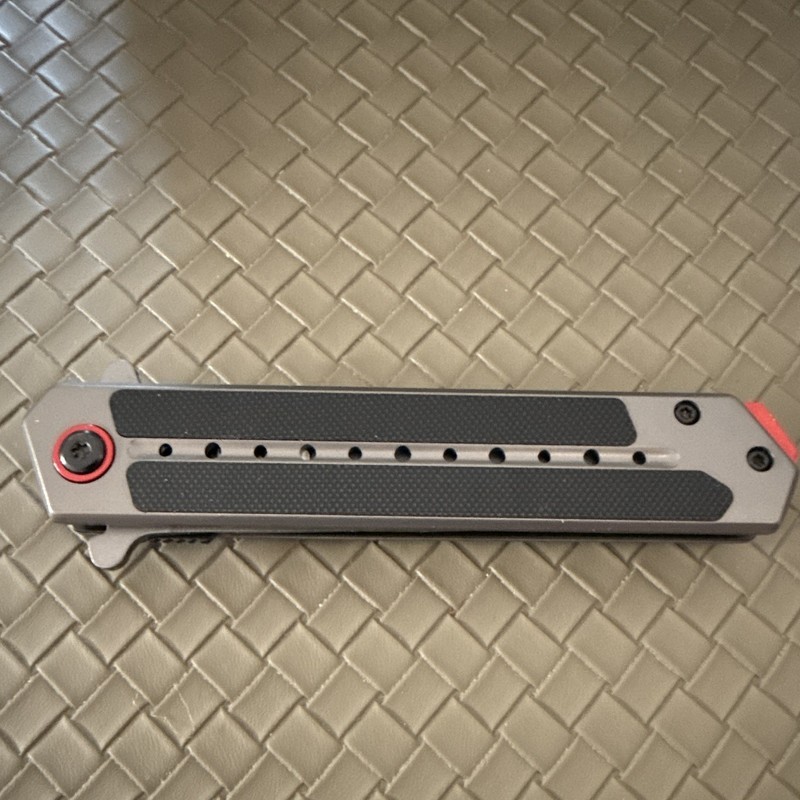 Gray/Black/Red Metal Handle Pocketknife Tanto Stainless Plain Edge Liner Lock