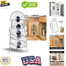 Compact Chrome Pot Lid Organizer - 6-Tier Rack for Efficient Kitchen Storage